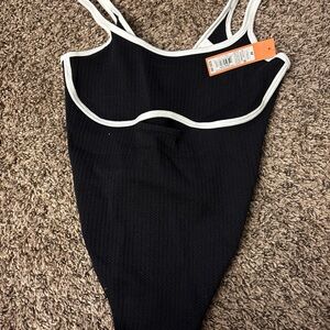 Colsie Black and White Bodysuit with Contrast Trim